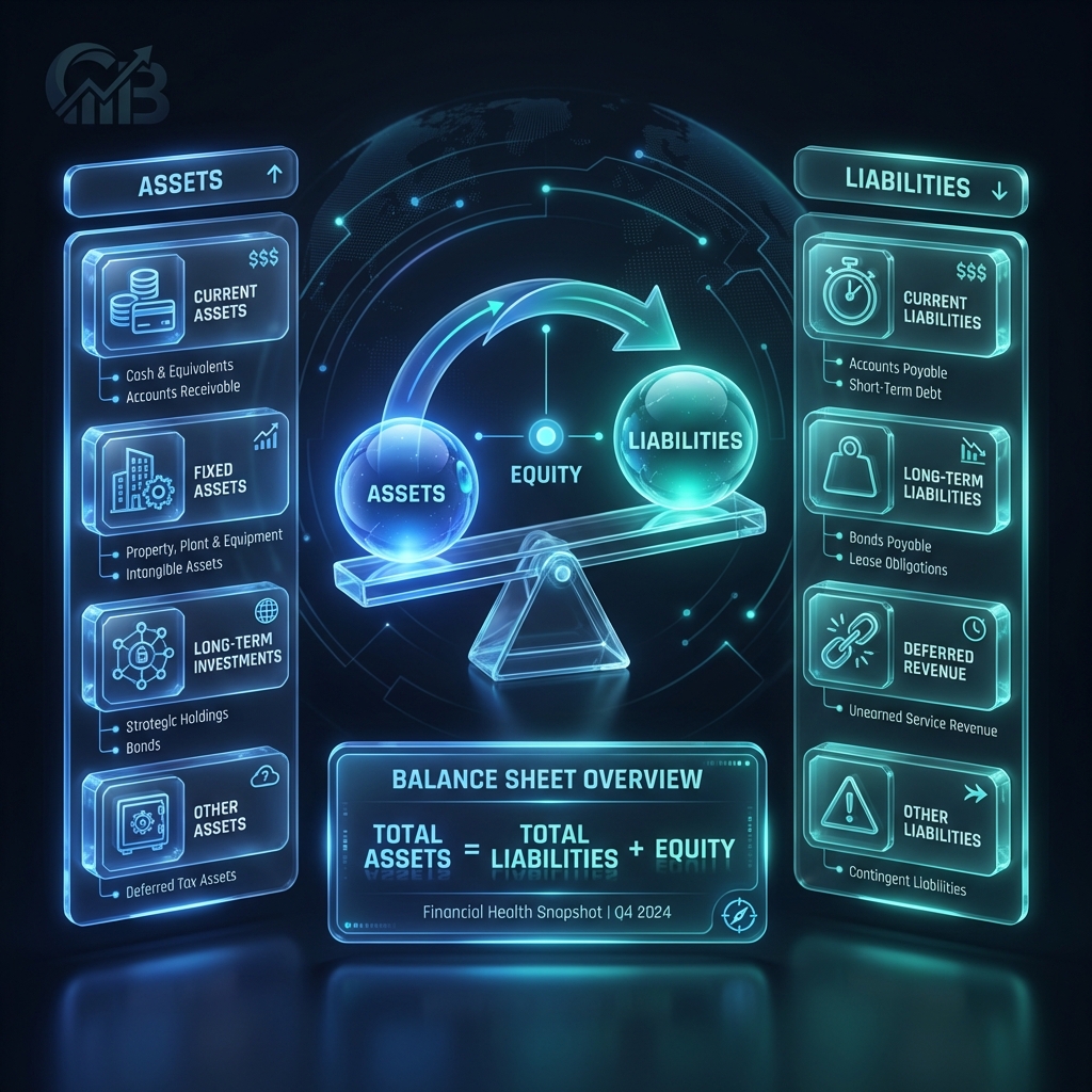 Corporate Balance Sheet Equation Infographic explaining Assets, Liabilities, and Shareholders' Equity